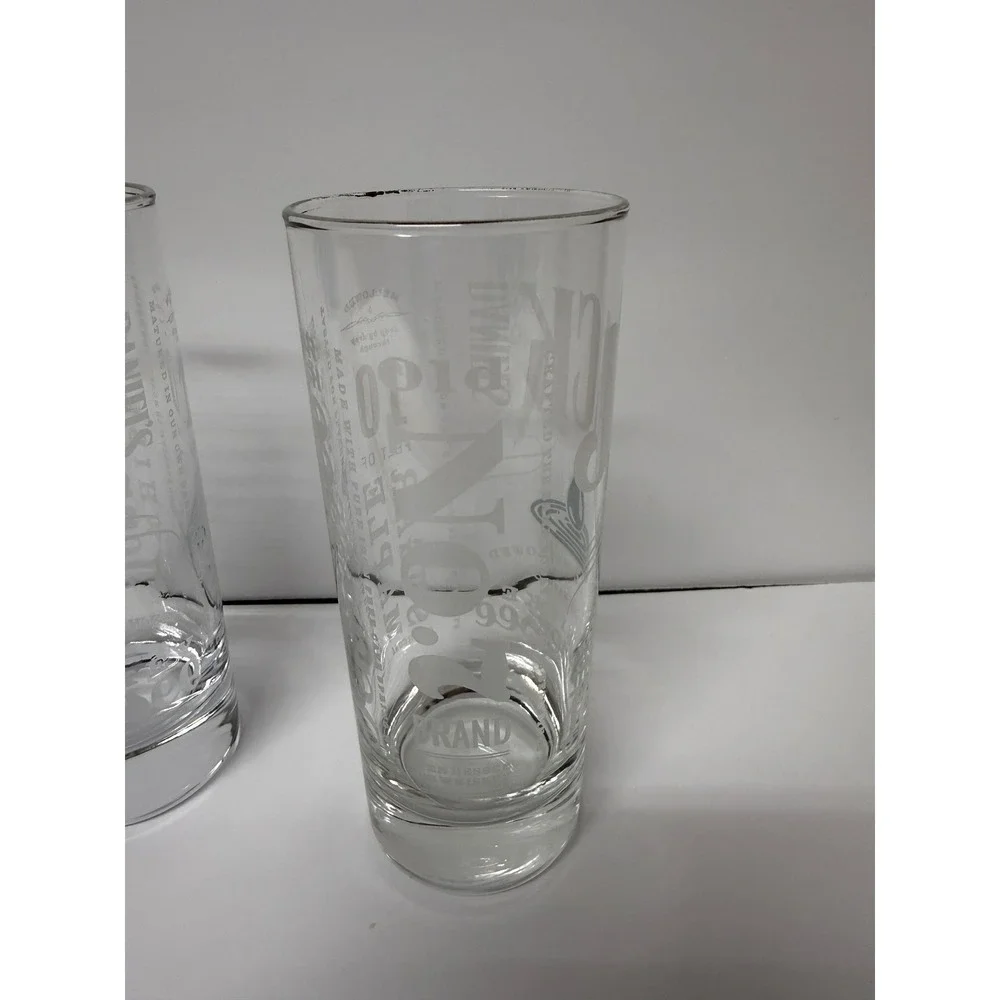 Jack Daniels Whiskey Highball Glasses Set of 2 Etched Logo Clear Tumblers 6.25in